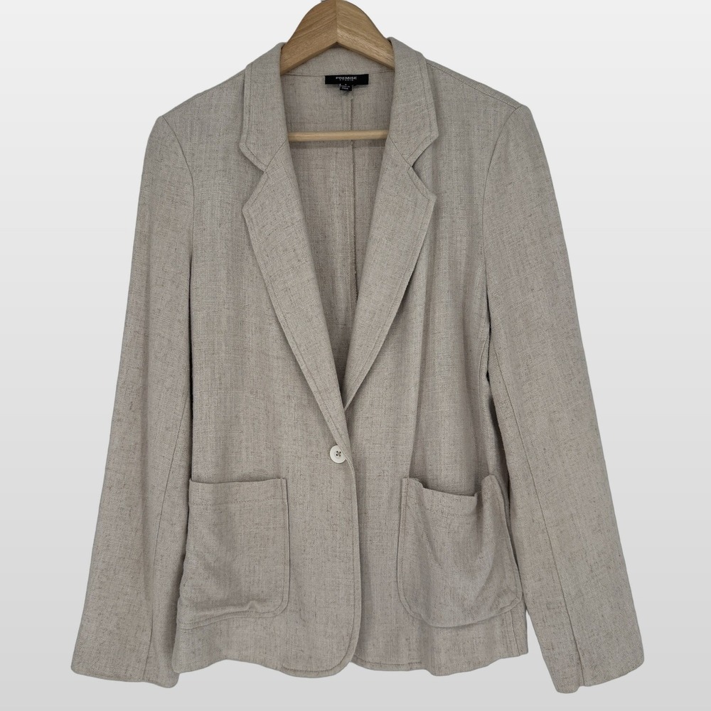 Premise Studio Linen Blend Blazer 8 Neutral Single Button Coastal 90s Minimalist